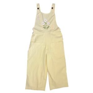 Country store butter yellow cropped jumpsuit daisies overalls cottagecore